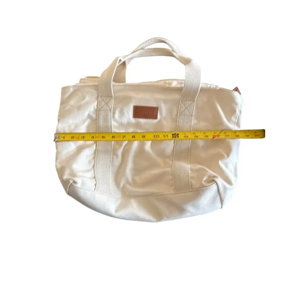 Personalized Canvas Tote Bag Cream Leather Trim Zip Top Monogram Smith